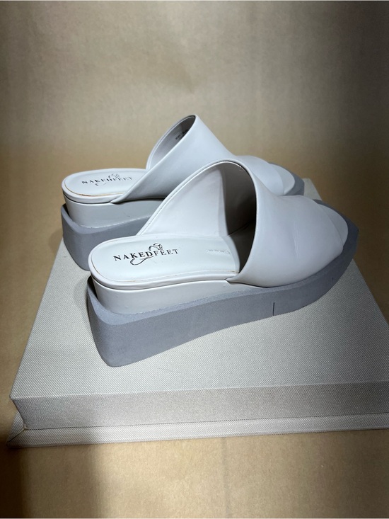 Naked Feet Shoes - Naked Feet White Slide Platform Clogs with Gray Sole